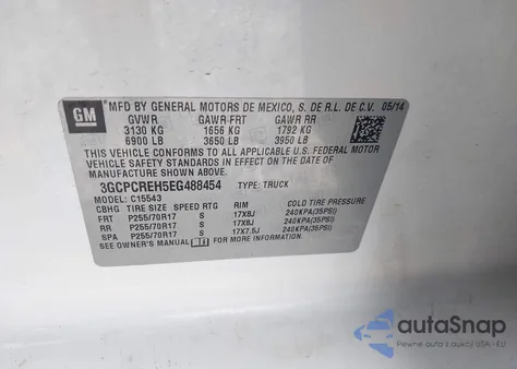 2014 Chevrolet Silverado 1500 1Lt from USA, damaged, VIN 3GCPCREH5EG488454